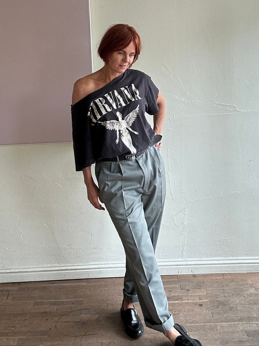 Grijze bandplooi pantalon