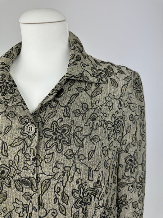 Grijs vintage bloesje met zwart bloem motief