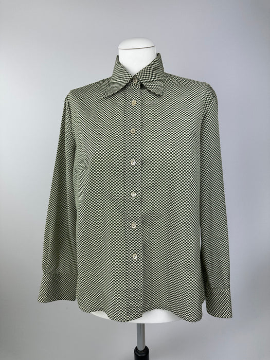 Groen met lichtbeige geblokte blouse