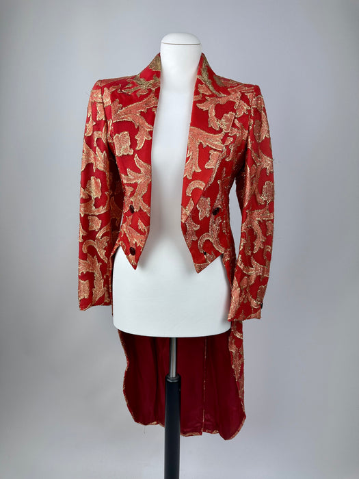 Jacquet jas rood met goud geweven
