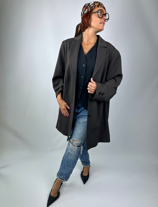 Oversized bruin krijtstreep blazer