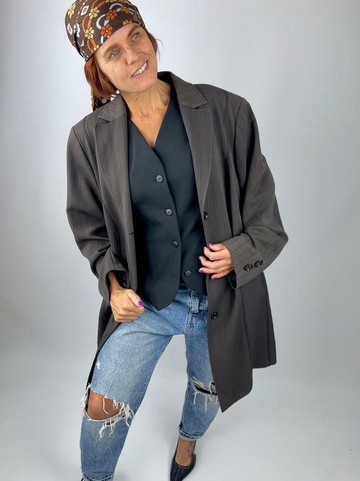 Oversized bruin krijtstreep blazer