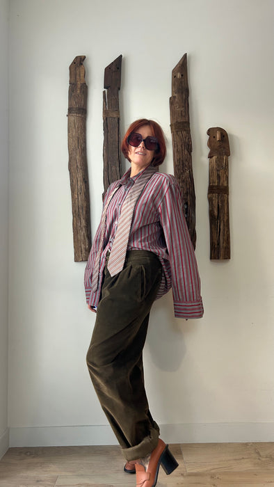 Corduroy bandplooi broek met steekzakken