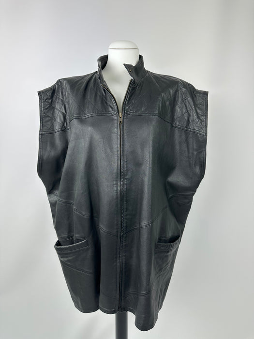 Oversized zwart lederen gilet '80 model