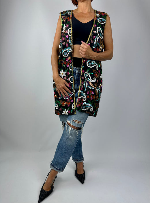 Gilet bloemen pailetten
