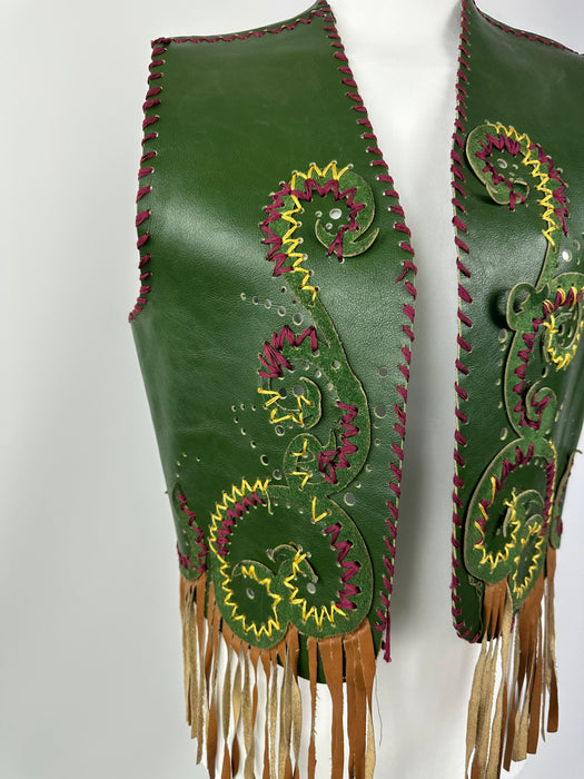 Groen lederen franje gilet