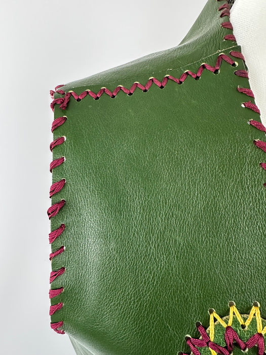 Groen lederen franje gilet
