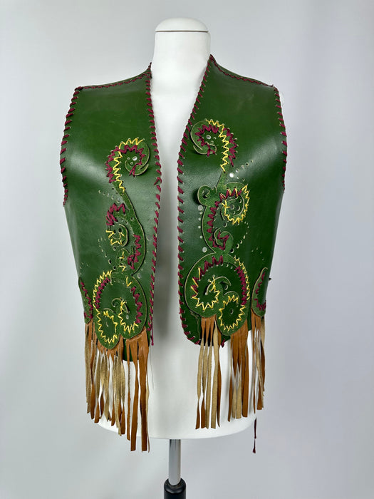 Groen lederen franje gilet