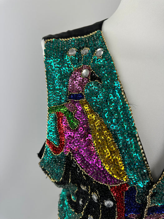 Pailletten gilet met pauwprint