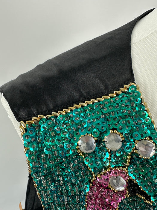 Pailletten gilet met pauwprint