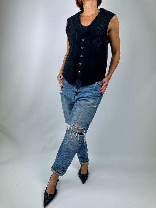 Zwart gilet met borduursel