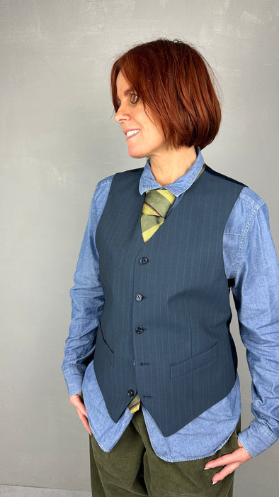 Blauw krijtstreep gilet