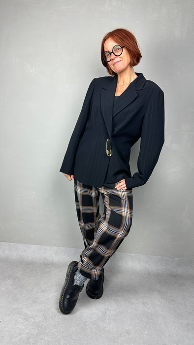 Zwart bruin beige geruite broek