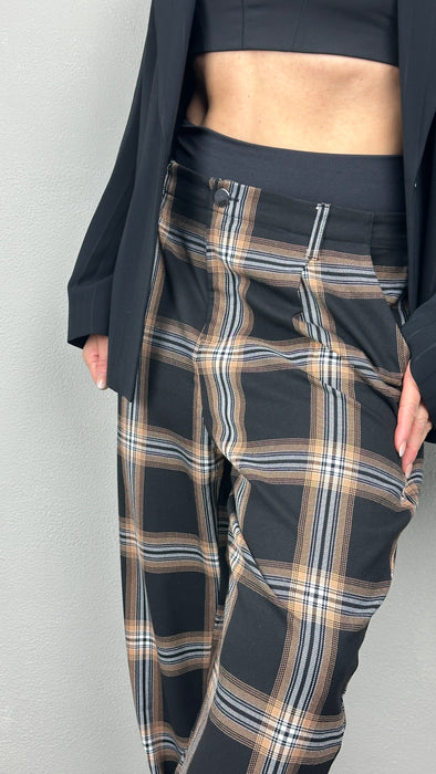 Zwart bruin beige geruite broek