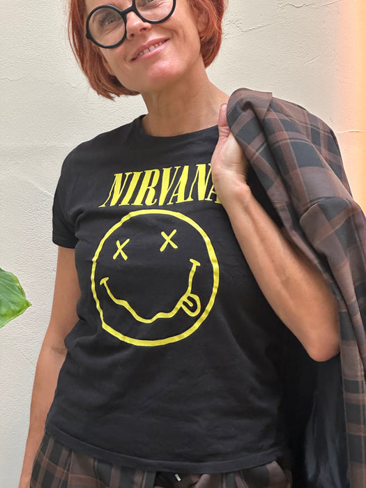 Zwart met geel rockband shirt Nirvana