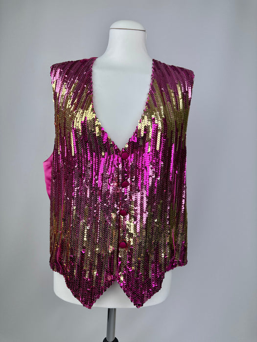 Roze / fuchsia pailetten gilet