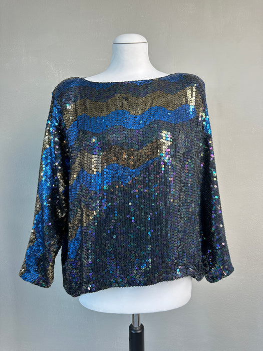 Shirt met blauwe en zwarte lovertjes