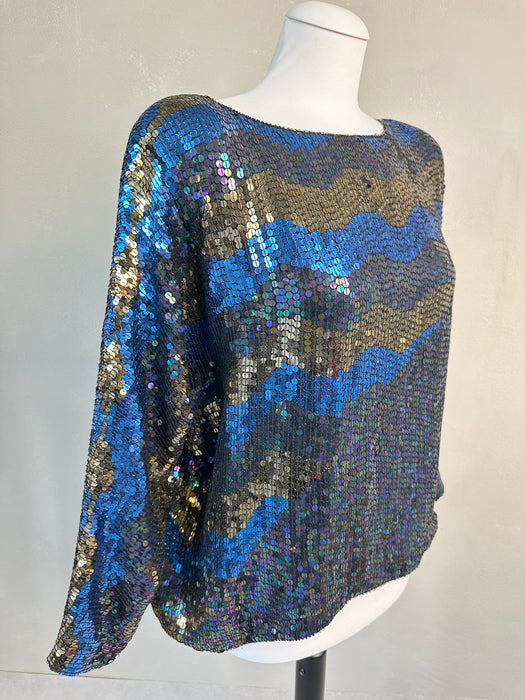 Shirt met blauwe en zwarte lovertjes