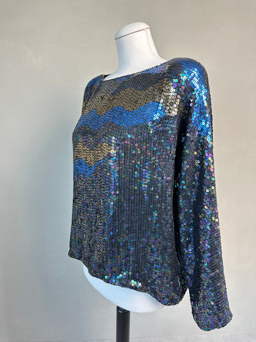 Shirt met blauwe en zwarte lovertjes