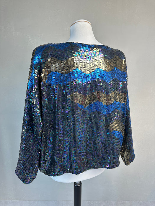 Shirt met blauwe en zwarte lovertjes