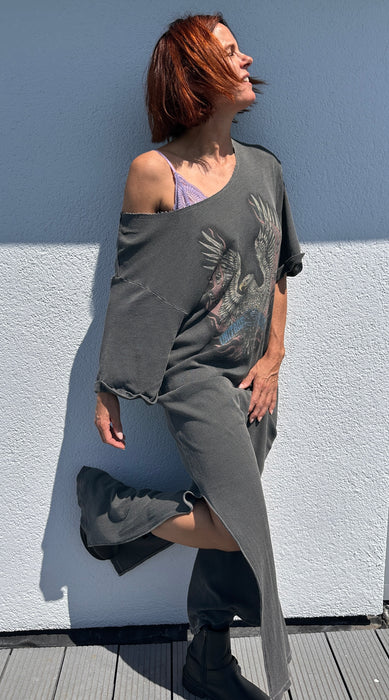 Lange grijze tricot jurk van Free People