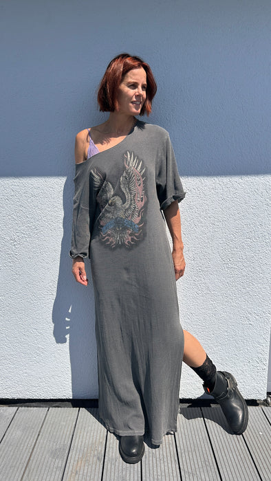 Lange grijze tricot jurk van Free People