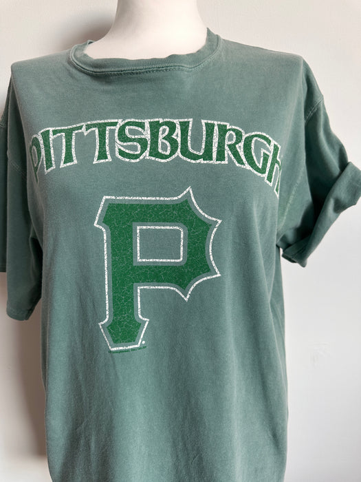 Salie groen T-shirt met tekst Pittsbrugh