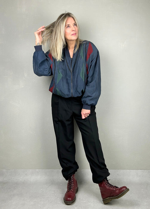 Blauw zijdeachte bomber jasje