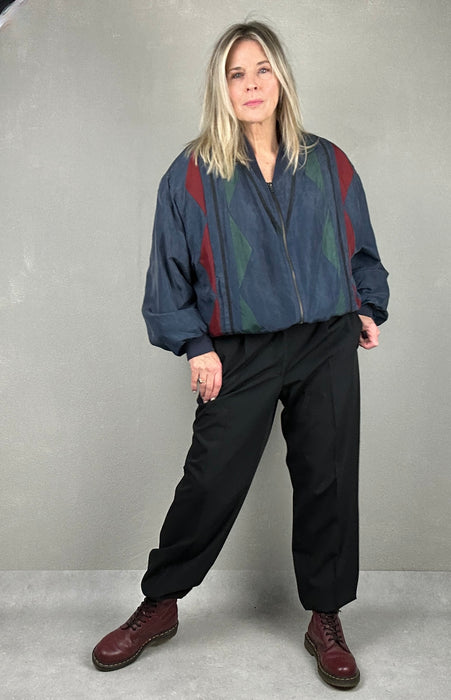 Blauw zijdeachte bomber jasje