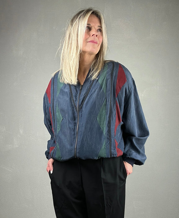 Blauw zijdeachte bomber jasje