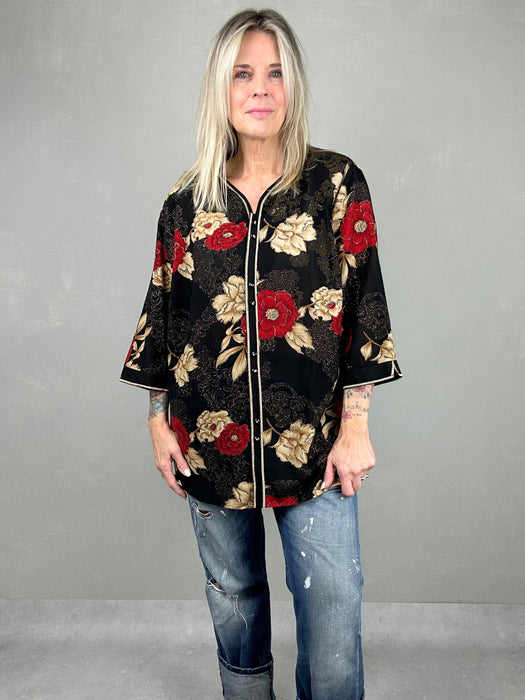 Zwarte oversized blouse met driekwart mouwen