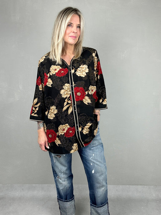 Zwarte oversized blouse met driekwart mouwen