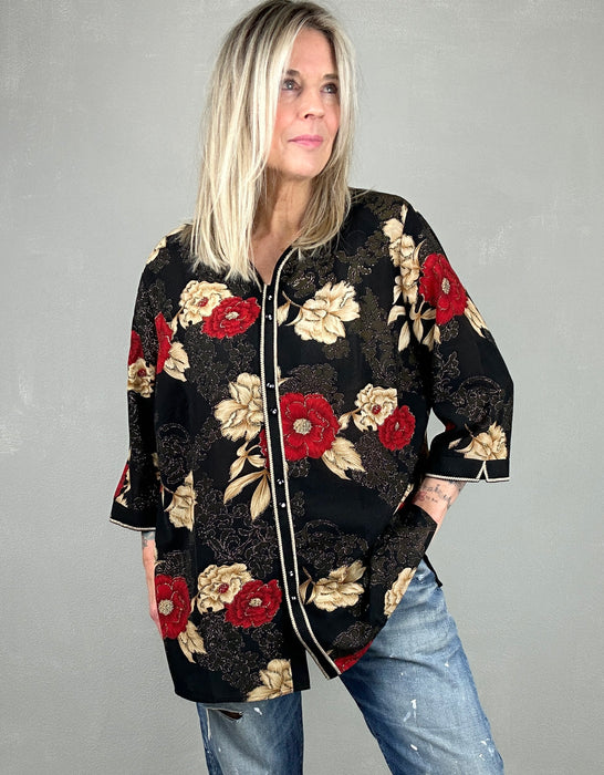 Zwarte oversized blouse met driekwart mouwen