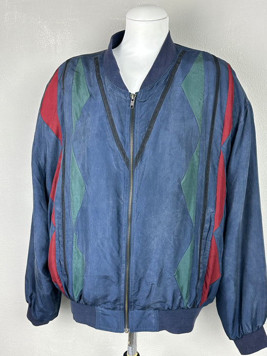 Blauw zijdeachte bomber jasje