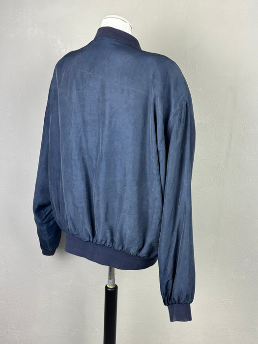 Blauw zijdeachte bomber jasje