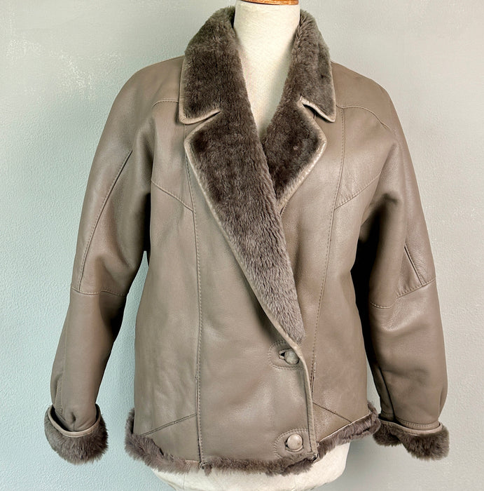 Taupe leren reworked jas