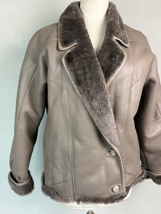 Taupe leren reworked jas