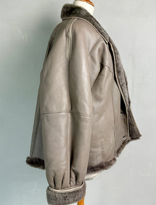 Taupe leren reworked jas