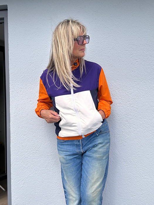 Sporty jack in paars oranje wit