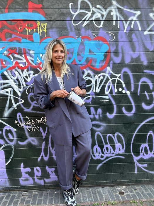 Lavendel kleurige bandplooi broek