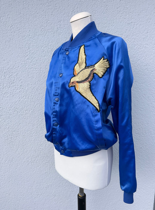 Blauw satijnen bomberjackje