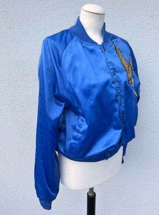 Blauw satijnen bomberjackje