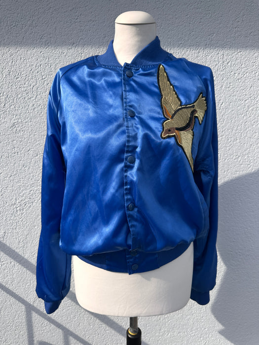 Blauw satijnen bomberjackje