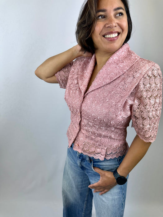 Roze kanten blouse-jasje