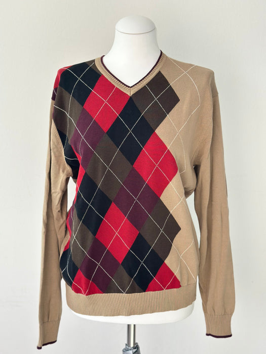 Beige burgundy trui met argyle ruit