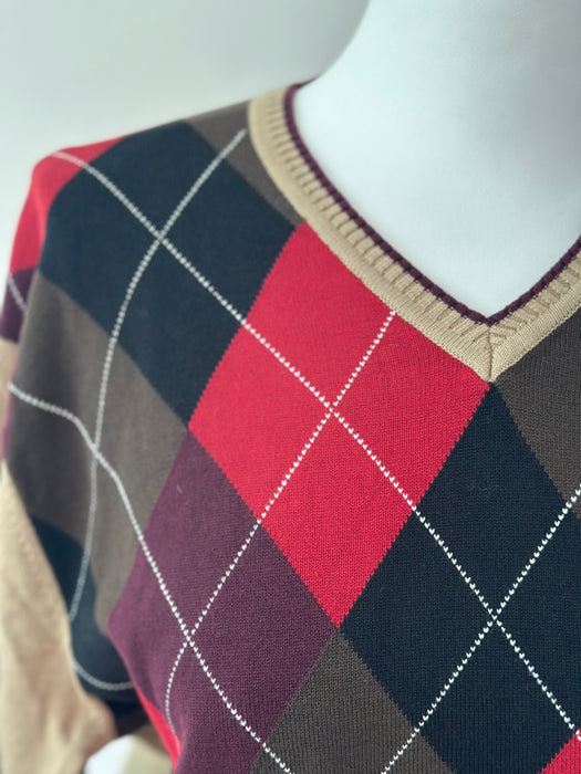 Beige burgundy trui met argyle ruit