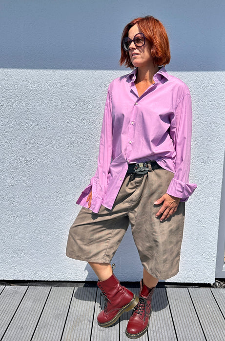 Beige oversized short met ruitpatroon