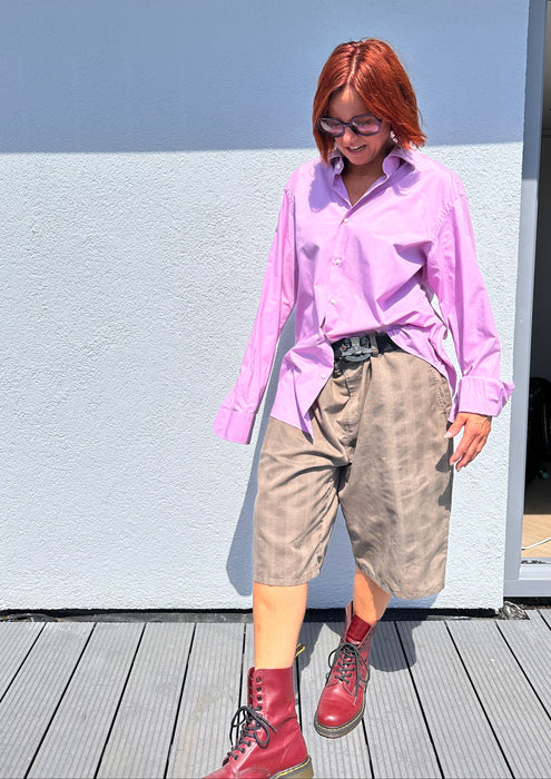 Beige oversized short met ruitpatroon