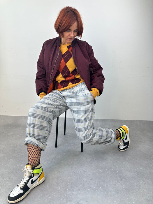 Grijs & geel geruite broek