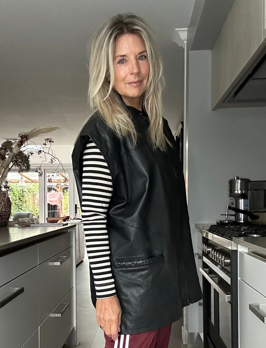 Oversized zwart lederen gilet '80 model